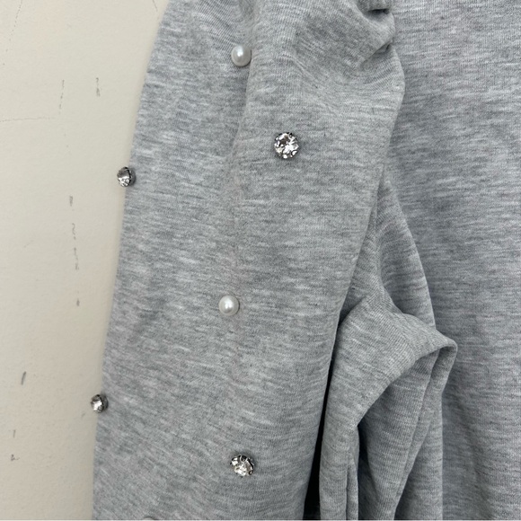 Laurel Grey grey embellished puffy sleeve with pearls silver beads top Sz Small - Picture 2 of 7